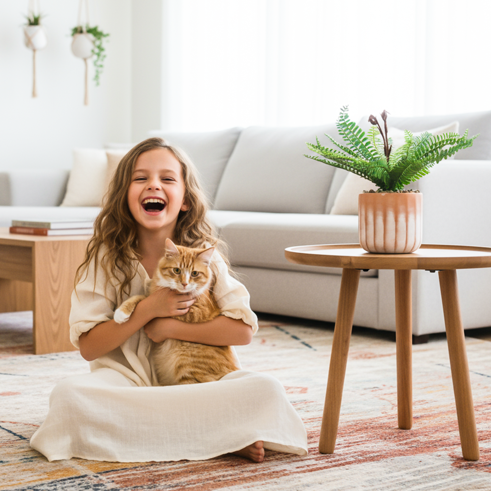 An Artificial Plant Wins Over Both Child and Cat